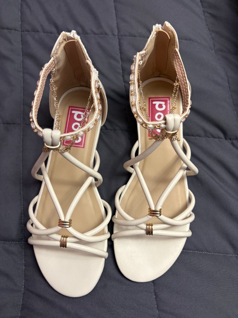 POP Sandals "Anubia Bone" Wedge w/ Ankle Chains - Size: 7.5 - NIB